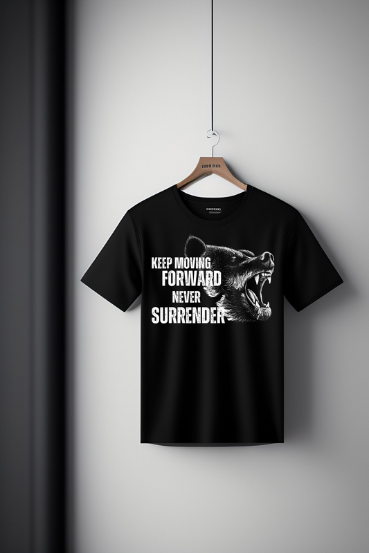 Black "Keep Moving Forward, Never Surrender" Inspirational T-Shirt