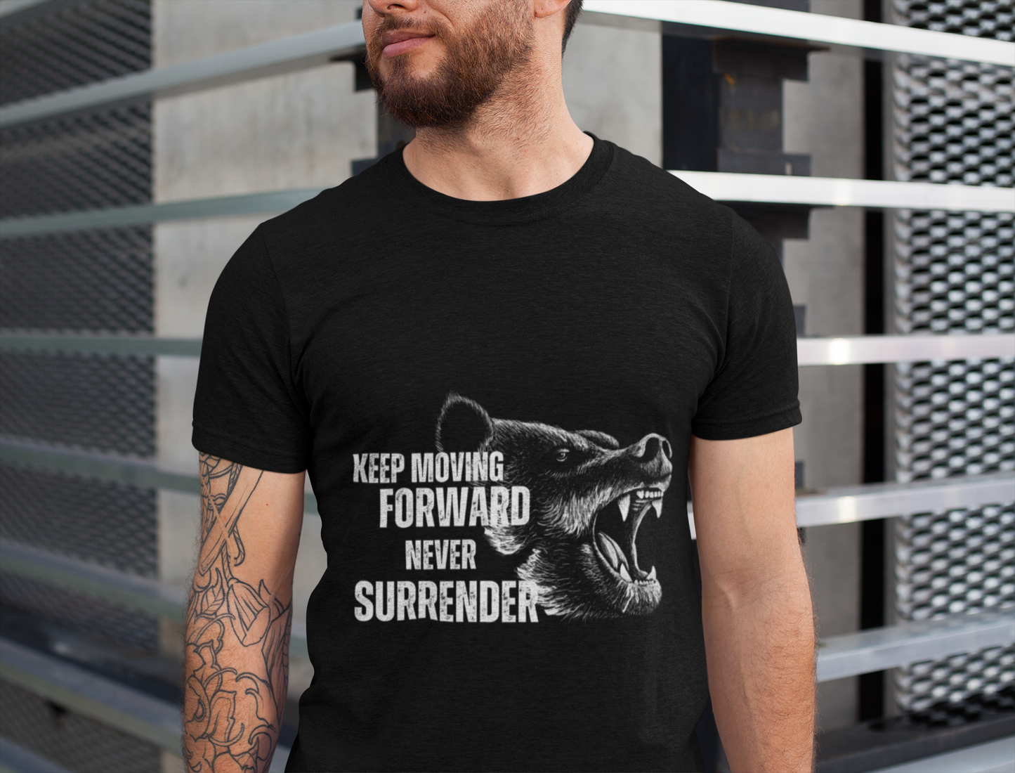 Black "Keep Moving Forward, Never Surrender" Inspirational T-Shirt